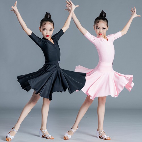 Blue pink fuchsia colored Latin dance competition Dresses for kids girls children's standard regulations ballroom dance performance Costumes